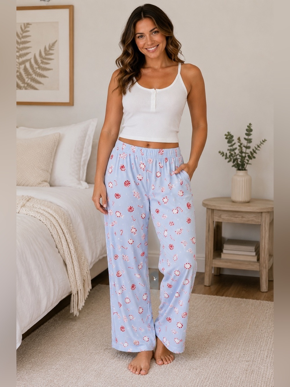 Holiday Peppermint Print Pajama Pants - Light Blue